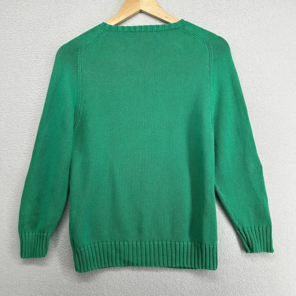 RALPH LAUREN Sweater Youth Kids L Chunky Round Neck Pullover Jumper Cotton Green